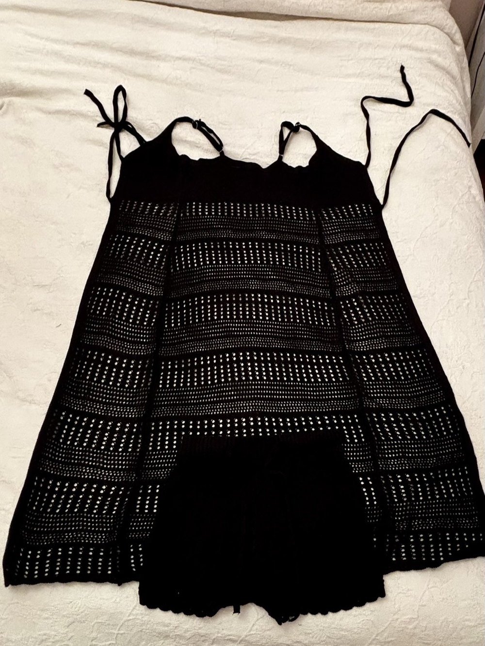 Fashion Nova Black Crochet Tie-Front Long Swim Coverup - Picture 2 of 3